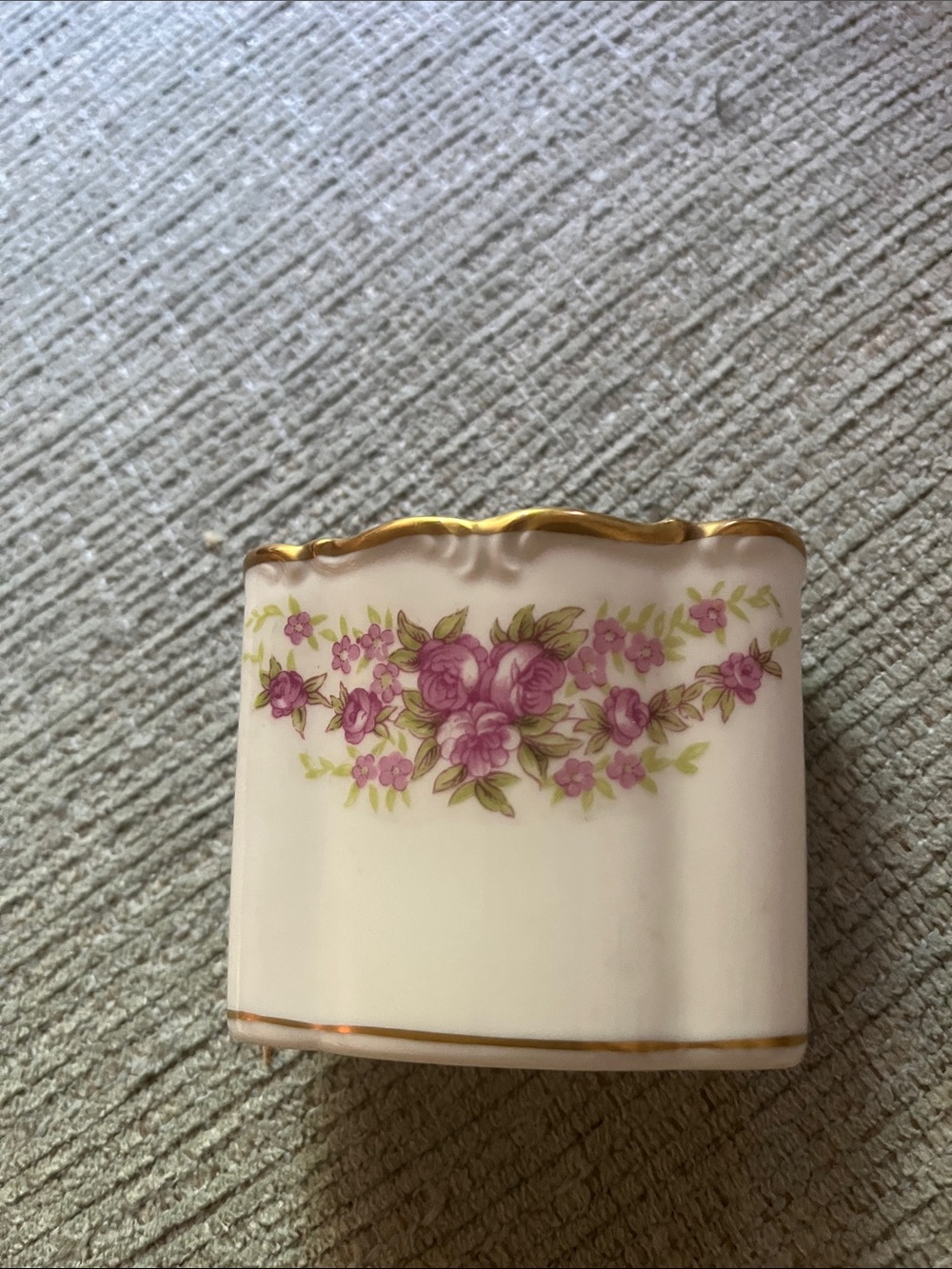 Porcelain Floral Ceramic Vase with Pink Rose Motif and Gold Trim